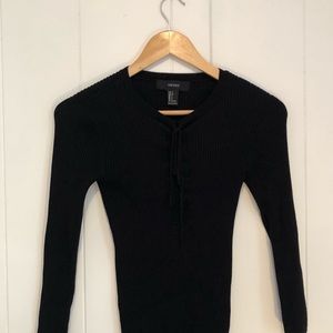 Black long sleeved ribbed lace up top